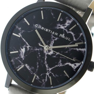 クリスチャンポール 時計 レディース 腕時計 35mm ブラックマーブル 大理石柄 ブラックケース グレー レザー MBB3502(MAR-23) ビジネス 