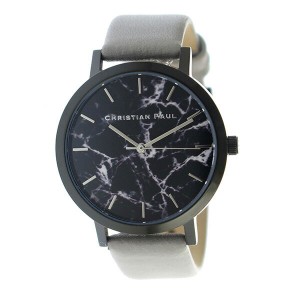 クリスチャンポール 時計 メンズ レディース ユニセックス 腕時計 43mm ブラックマーブル 大理石柄 ブラックケース グレー レザー MBB430
