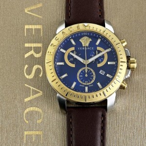 ヴェルサーチェ 腕時計 メンズ ヴェルサーチ 男性 プレゼント 時計 青文字盤 革ベルト ブラウン 実用的 ギフト ハイブランド 30代 40代 5