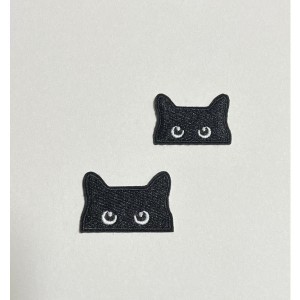 ブラック 黒猫  ネコ 刺繍 ワッペン 2枚セット かわいい カッコイイ おしゃれ 貼る 簡単 デコレーション&リメイク  幼稚園 保育園