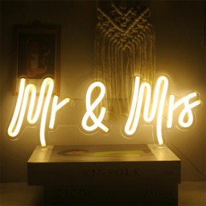 Mr&Mrs ネオンライトサイン 装飾ネオン 寝室の壁飾り暖かい白いネオンサイン ガール ギフト アパート記念結婚式 バレンタインデーパーテ