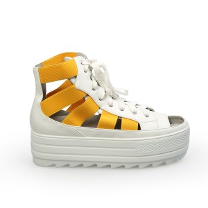 FESSURA レディース サンダル PU WHITE+EL YELLOW イエロー ウィメンズ フェスーラ コルクソール バンド サンダル WMNS FESSURA CROC STA