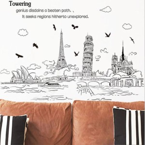 ウォールステッカー シール式 モノクロ Towering インテリア wall sticker 壁紙 北欧 Paris 飾り 内装 カッティングシート DIY リフォー