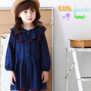 【Tassel Point Check Dress】Dress 韓国子供服 ワンピース 長袖 子供服 ワンピース 秋冬 カジュアル フォーマル かわいい キッズ 女の子