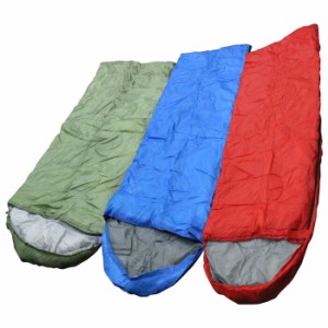 フード付き 封筒型 寝袋 シュラフ 一人用 ワイドサイズ 1人用 シングル 長方形 収納 キャンプ アウトドア 全3色 緑/青/赤