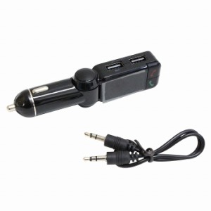 USB車載充電機能搭載 FMトランスミッター Bluetooth ハンズフリー 通話 12V/24V 黒/ブラック
