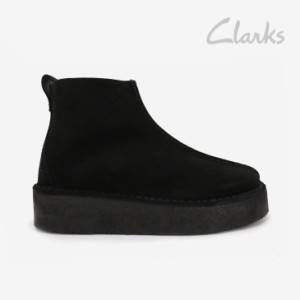 ・CLARKS｜W Trek Wedge Boot Suede Crepe Sole/ クラークス/トレック ウェッジ ブーツ サイドジップ スエード クレープ ソール/ブラック