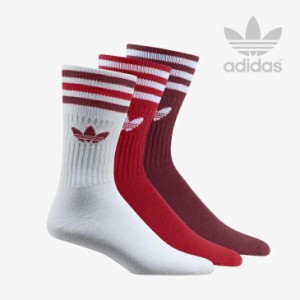 ・ADIDAS Originals｜Solid Crew Socks 3 Pairs/ アディダス/ソリッド クルー ソックス 3 ペア/ホワイトｘスカーレットｘカレッジバーガ