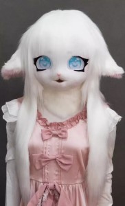 着ぐるみヘッド 猫 垂れ耳 真っ白 全頭ヘッド ケモノ マスク ファースーツ ぬいぐるみ コスプレ コスチューム