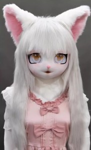 着ぐるみヘッド 猫 薄グレー 全頭ヘッド ケモノ マスク ファースーツ ぬいぐるみ コスプレ コスチューム