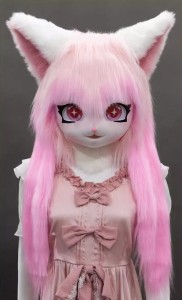 着ぐるみヘッド 猫 ピンクと薄いピンク 全頭ヘッド ケモノ マスク ファースーツ ぬいぐるみ コスプレ コスチューム