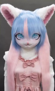 着ぐるみヘッド 猫 ピンクと空色 全頭ヘッド ケモノ マスク ファースーツ ぬいぐるみ コスプレ コスチューム