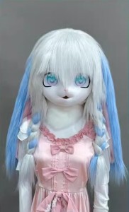 着ぐるみヘッド ウサギ ブルーとグレー 兎面 垂れ耳 全頭ヘッド ケモノ マスク ファースーツ ぬいぐるみ コスプレ コスチューム