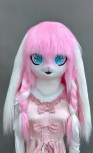 着ぐるみヘッド ウサギ ピンク 兎面 垂れ耳 全頭ヘッド ケモノ マスク ファースーツ ぬいぐるみ コスプレ コスチューム