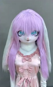 着ぐるみヘッド ウサギ 紫とグレー 兎面 垂れ耳 全頭ヘッド ケモノ マスク ファースーツ ぬいぐるみ コスプレ コスチューム