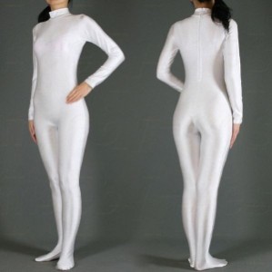 全身タイツ マスクなし 白 男性女性兼用 XLサイズ ゼンタイ コスプレ ZENTAI レオタード ボディースーツ 仮装 イベント 戦隊 ハイネック