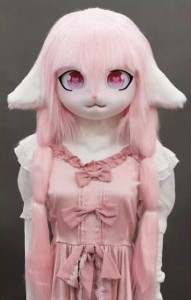 着ぐるみヘッド 猫 垂れ耳 ライトピンク 全頭ヘッド ケモノ マスク ファースーツ ぬいぐるみ コスプレ コスチューム