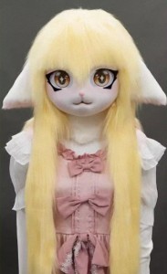 着ぐるみヘッド 猫 垂れ耳 黄色い 全頭ヘッド ケモノ マスク ファースーツ ぬいぐるみ コスプレ コスチューム