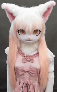 着ぐるみヘッド 猫 白とオレンジ 全頭ヘッド ケモノ マスク ファースーツ ぬいぐるみ コスプレ コスチューム 中古