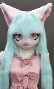 着ぐるみヘッド 猫 白と白緑 全頭ヘッド ケモノ マスク ファースーツ ぬいぐるみ コスプレ コスチューム