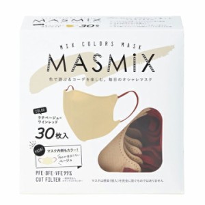  MASMIX（マスミックス） マスク ラテベージュ×ワインレッド 30枚 おしゃれマスク　カラーマスク　立体マスク　バイカラー　かぜ　花粉