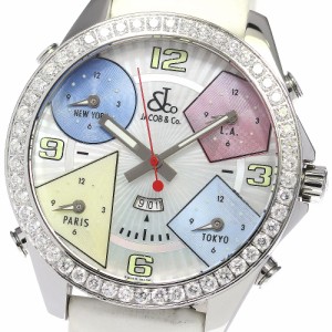 ジェイコブ JACOB&CO 5タイムゾーン 47MM ダイヤベゼル シェル クォーツ メンズ _782738【ev10】