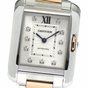 カルティエ CARTIER WT100025 タンクアングレーズLM 11Pダイヤ 自動巻き ボーイズ 良品 _792338