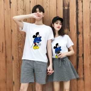 ディズニーTシャツ ペアルックTシャツ 半袖 ミッキー 2色展開 カットソー レディース メンズ ディズニー Q104