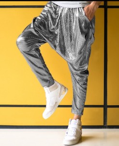 サルエルパンツ　ダンス衣装 DANCEファッション　HIPHOP系　ストリート系　インパクトあり　キラキラメタリックデザイン サルエルパンツ