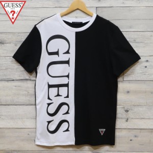 【送料無料】GUESS ゲス 半袖 Tシャツ 半袖Tシャツ 切替え ユニセックス メンズ レディース M  L XL LL ブラック・ホワイト 黒 白