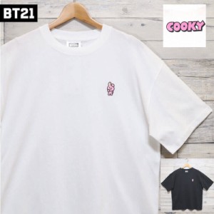 【送料無料】BT21 BTS ワンポイント 刺繍 半袖 Tシャツ 半袖Tシャツ  cooky クッキー ウサギ うさぎ ジョングク 公式 グッズ LINE キャラ