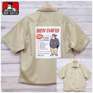 【送料無料】メンズ BEN DAVIS ベン デイビス バックプリント 胸 刺繍 半袖 シャツ 半袖シャツ ワークシャツ  オーバーシャツ ユニセック