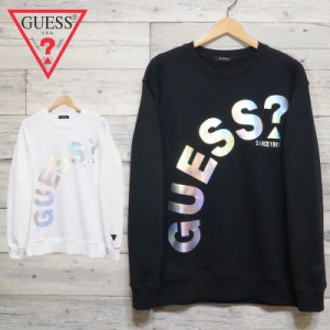 【送料無料】GUESS ゲス 長袖 トレーナー スウェット トップス 裏毛 ロゴ 箔 プリント ユニセックス  メンズ レディース 白 ホワイト 黒 