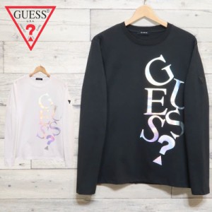 【送料無料】GUESS ゲス 長袖 Tシャツ 長袖Tシャツ ロンT シルバー箔 プリント ロゴ ユニセックス メンズ レディース 白 ホワイト  黒 ブ