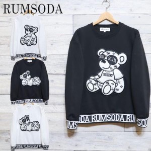 送料無料 メンズ RUMSODA ラムソーダ ベア クマ 長袖 サガラ刺繍 トレーナー スウェット ダブルフェイス キャラクター レディース ユニセ