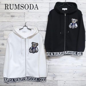 送料無料 メンズ RUMSODA ラムソーダ ベア クマ 長袖 パーカー ジップアップ フード ジップパーカー ワッペン 刺繍 リブ ロゴ ユニセック