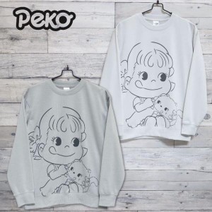 送料無料 レディース ペコちゃん PEKOちゃん 不二家 キャラクター スウェット トレーナー 裏毛 キャラクター プリント ライトグレー  ラ