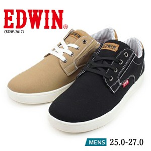 エドウィン EDWIN EDW-7017 スニーカー 軽量 紐靴 運動靴 カジュアルシューズ ブラック ベージュ おしゃれ ゴム入り 【メンズ】