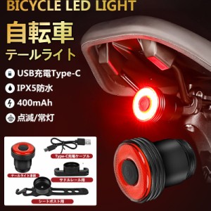 自転車テールライト 自動 点灯 消灯 明るさ調整 ブレーキ警告 シートポスト LED 赤 USB充電 サドルレール用 IPX5防水 400mAh