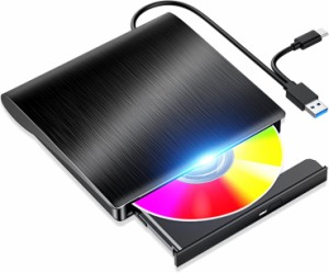 USB3.0 DVDドライブ 外付け USB3.0 ポータブルドライブ CD/DVDプレイヤー typeC/USBポート CD/DVDドライブ 静音 高速 軽量 スリム