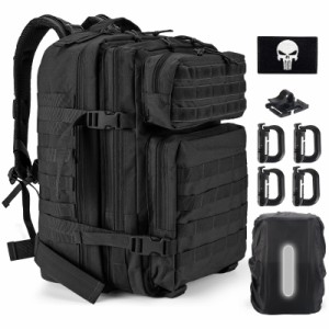 ミリタリーバックパック40-45L 大容量タクティカルバック ISO基準品 4つのD字型バックルと防水レインカバー付きアウトドアキャンプ 登山 