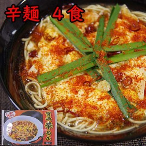 宮崎 辛麺（辛めん）4食  ポイント消化 送料無料  お試しセット 宮崎ラーメン Ｂ級グルメ 九州 お土産 ご当地　メール 便 ギフト プチギ