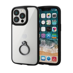 エレコム iPhone13 Pro ケース カバー 軽量 スマホリング付 フレームカラー ストラッ(PM-A21CTSLFCRBK) メーカー在庫品