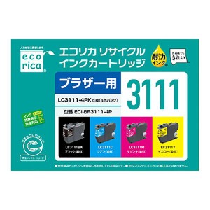 エコリカ LC3111-4PK互換 エコリカ リサイクルインク ブラザー ブラック(顔料)、シア(ECI-BR3111-4P) メーカー在庫品