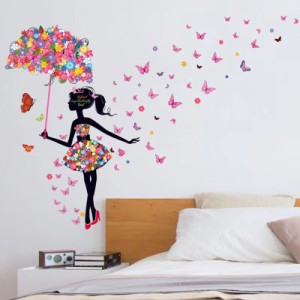 ウォールステッカー AAC157　蝶の傘　少女　ピンク　癒す　DIY 壁紙　インテリアシート　剥がせるシール　送料無料