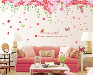 ウォールステッカー AB090　大判サイズ　ガーデン　ピンク花　癒す　DIY 壁紙　インテリアシート　剥がせる　送料無料