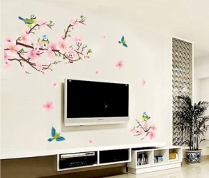 ウォールステッカー AB243　桃の花　ピンク花　鳥　癒す　DIY 壁紙　インテリアシート　剥がせるシール　送料無料