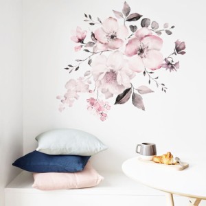 ウォールステッカー ADD059　ピンク花　葉　明るい　癒す　DIY 壁紙　インテリアシート　剥がせるシール　送料無料
