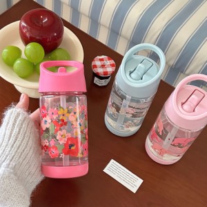 ウォーターボトル 水筒 ボトル 380ml Tritan製 ストロー 3種類 大人子供兼用 ストロー付き 子ども 大人 ハンドル付き 漏れ防止 プラスチ