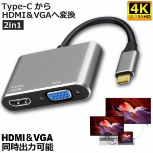 USB Type C to HDMI VGA アダプター 2in1 HDMI VGA同時出力 高速転送 USB-C Thunderbolt 3対応 Type-C to HDMI 4Kx2K/30Hz+ VGAアダプタ